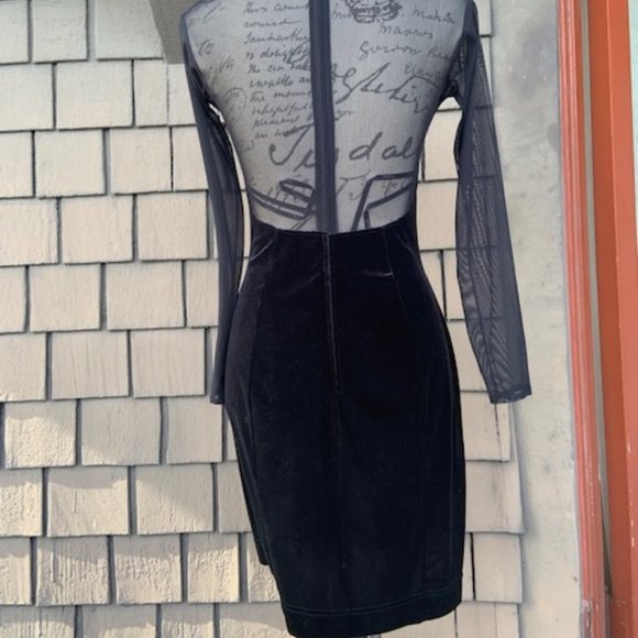 BLACK TADASHI COCKTAIL DRESS with mesh sleeves - Picture 6 of 8